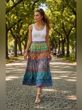 (#157)JUST CLASS Boho Peasant Skirt